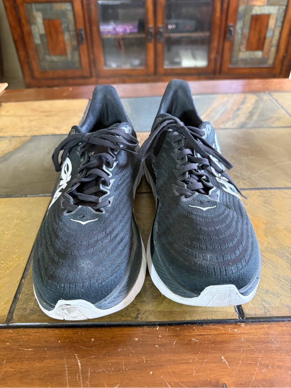 Hoka One One Black and White Women's Athletic Running Shoes
